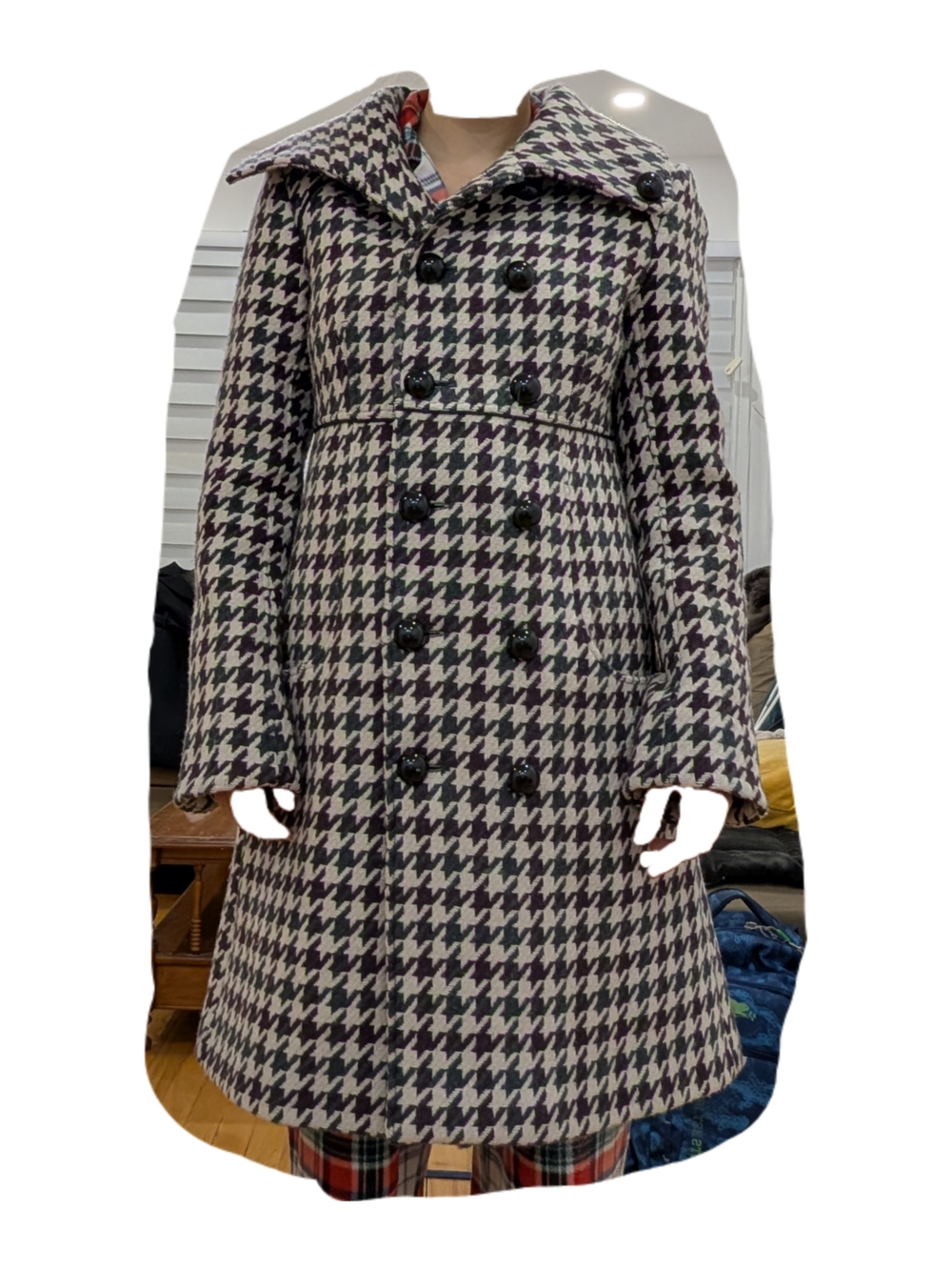 🍁 Stunning Vintage Houndstooth Autumn Statement Double-Breasted Women's Coat 🍁